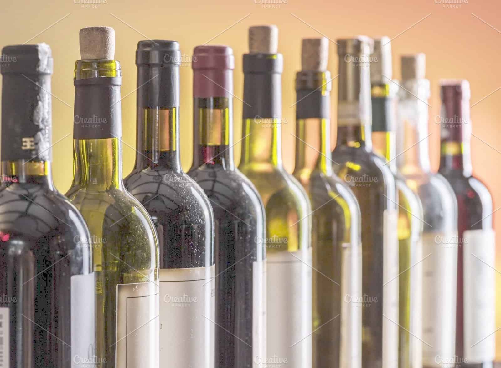 Wine bottles in a row